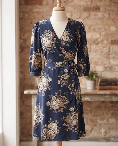 Classic Floral Print Wrap Dress
