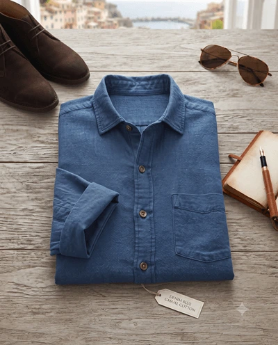 Men's Casual Cotton Shirt - Denim Blue
