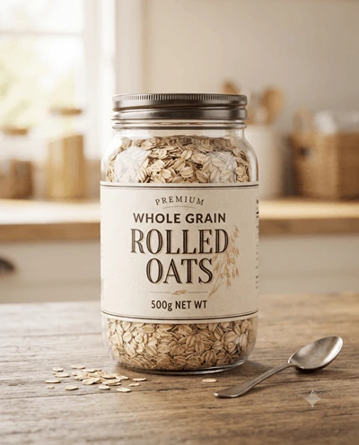 Premium Whole Grain Rolled Oats (500g Jar)